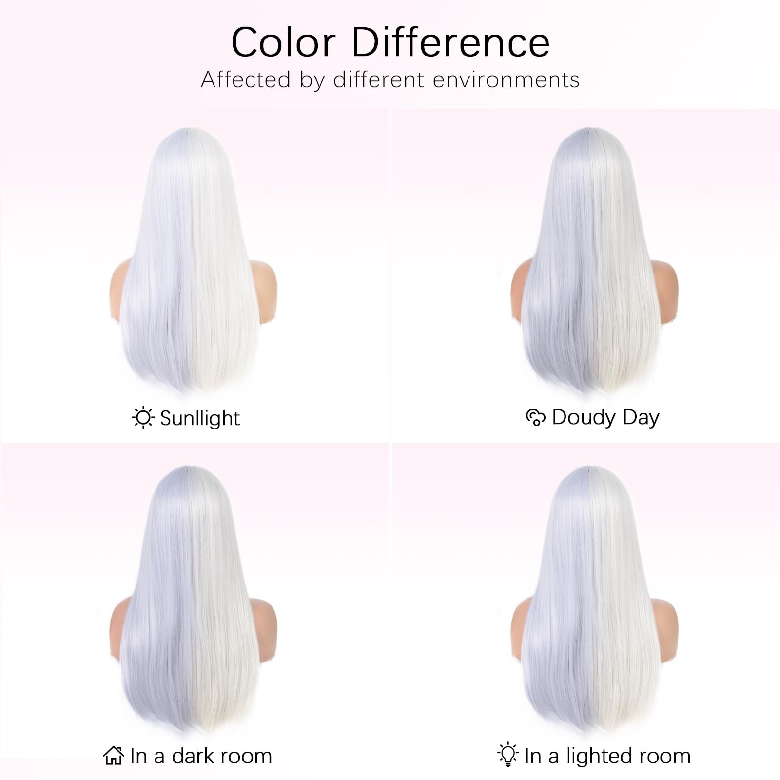 White and Purple Wig with Bangs for Women Long Straight Split Dye Wig Heat Re…