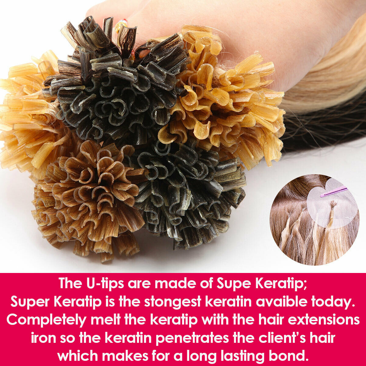 Nail U-Tip Pre Bonded Keratin Hot Fusion Glue 100% Remy Human Hair Extensions US