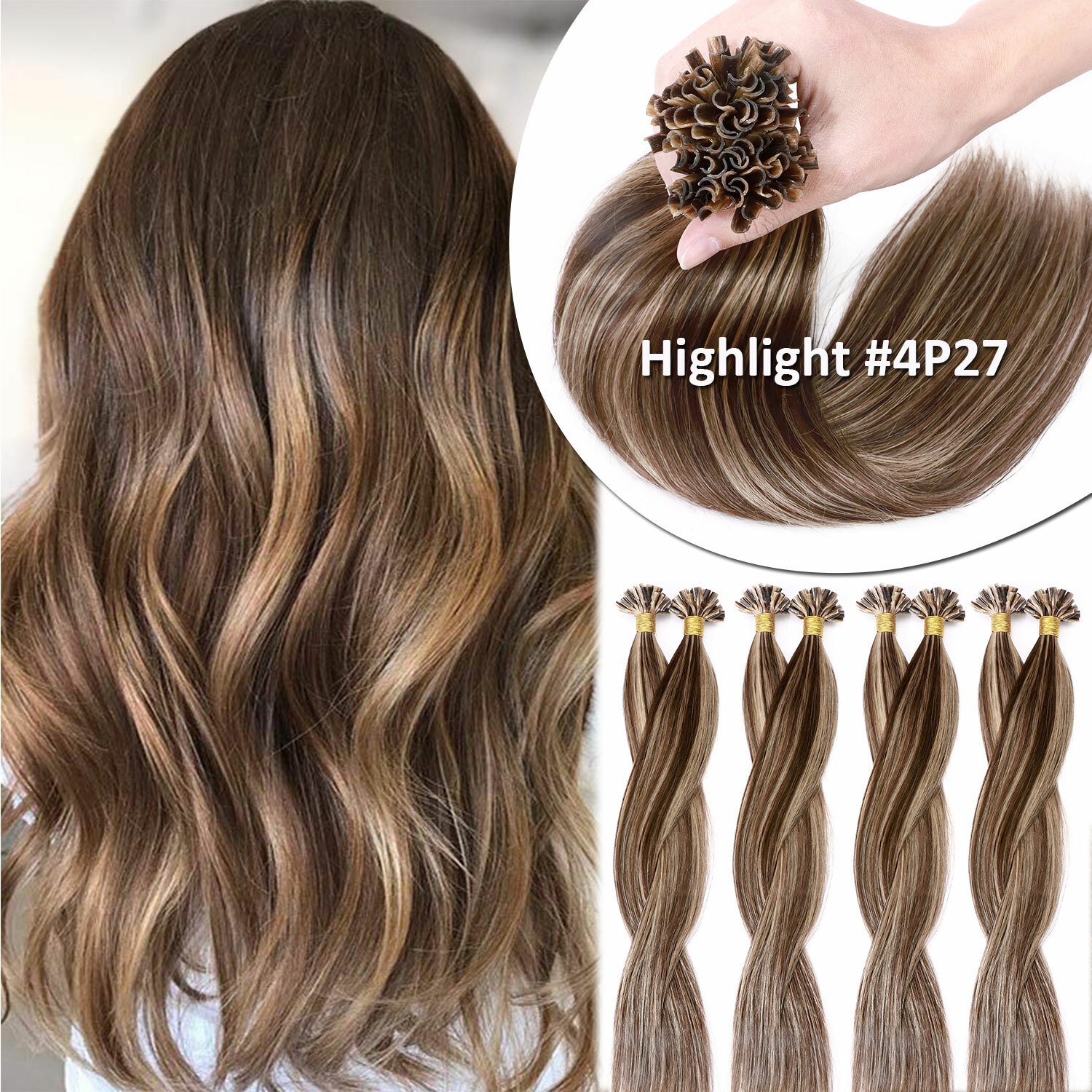 100% Real Keratin Pre Bonded Nail U Tip Remy Human Hair Extensions 14″-24″ THICK