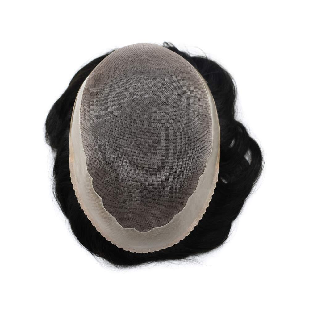 Fine Mono Mens Toupee Hairpiece Human Hair Replacement Poly Around Hair Systems