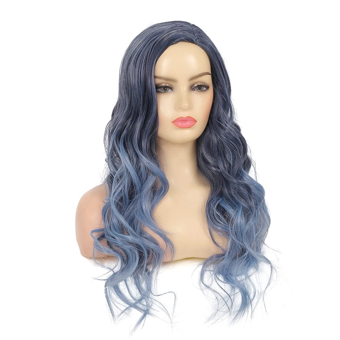 Long Curly Wavy Ombre Blue Wigs for Women Synthetic Natural Middle Part Daily…