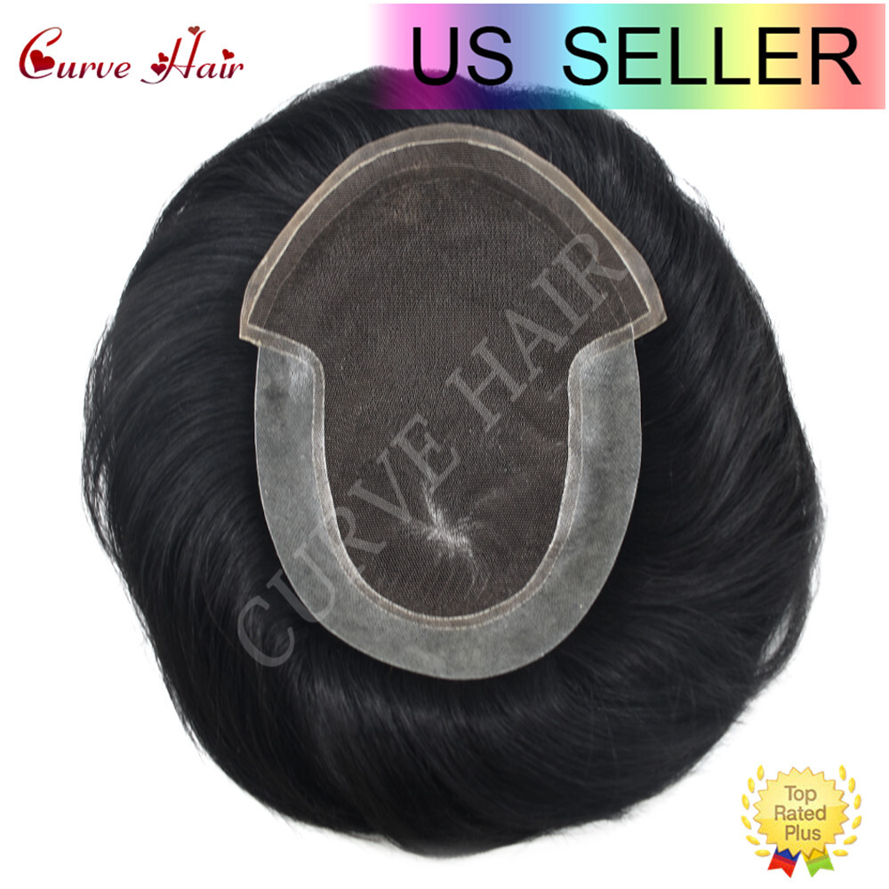 Men Human Hair Replacement System French lace Front Thin Skin Toupee Hairpiece