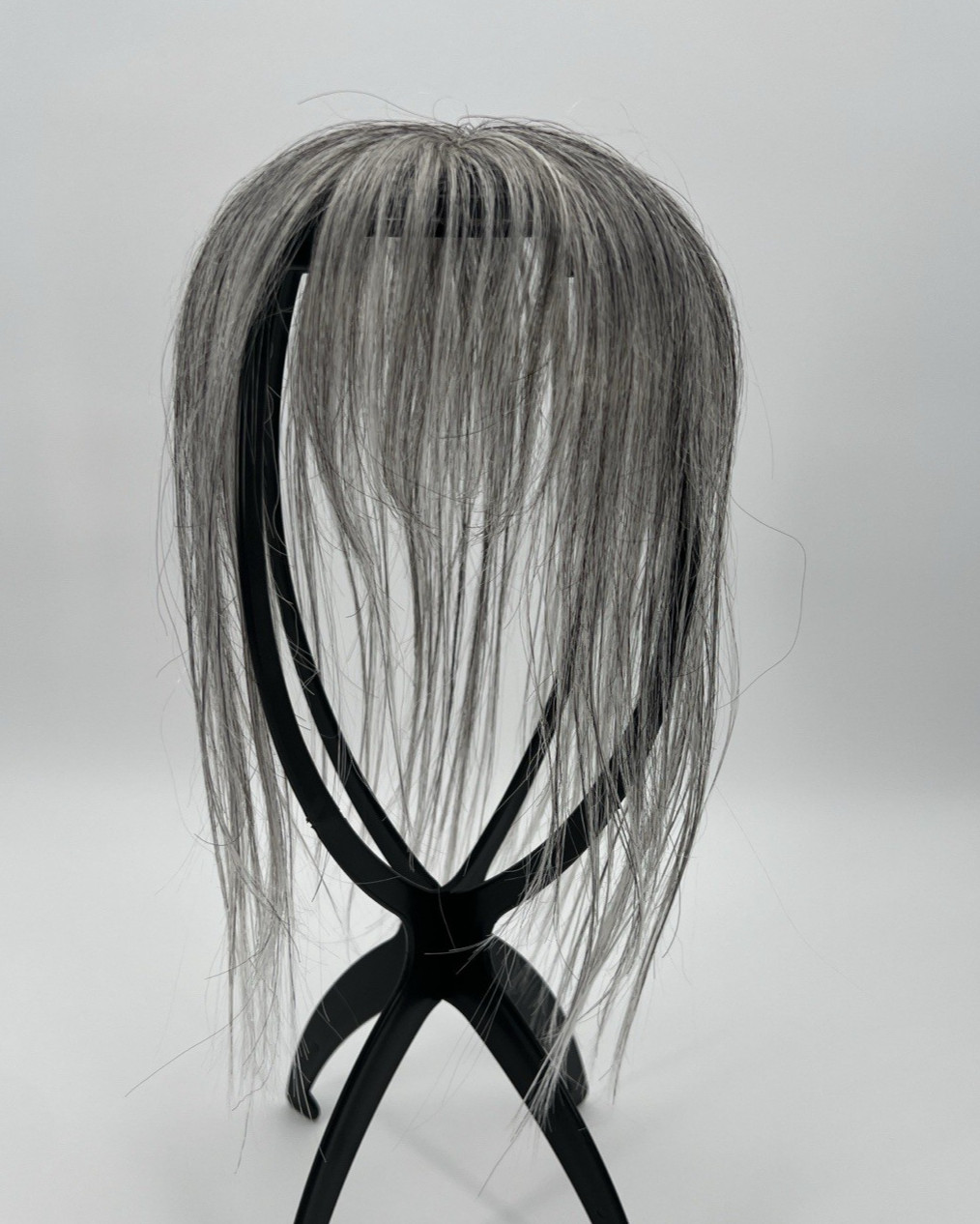 Dark Gray Mixed Black w/ Bangs 10in 100% Human Women Hair Topper