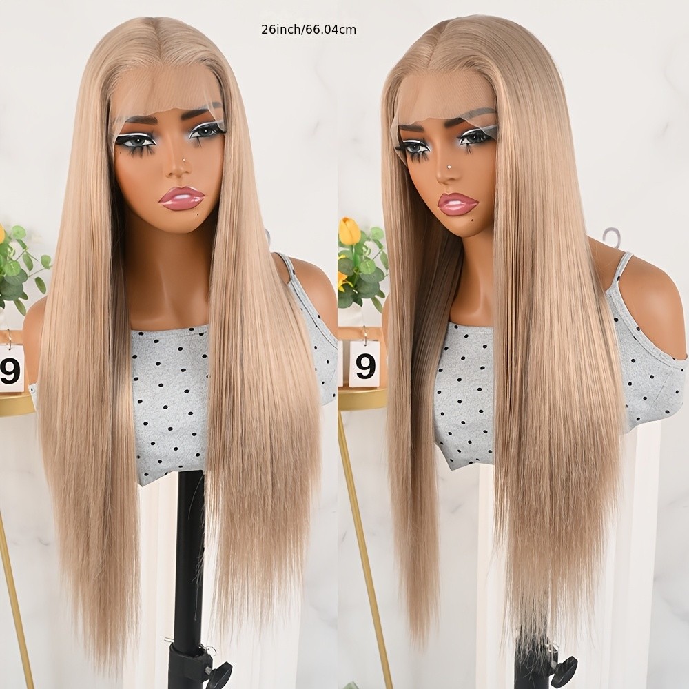 13×4 Long Straight Hair Ash Honey Blonde Lace Front Wigs Women Daily Pre Plucked