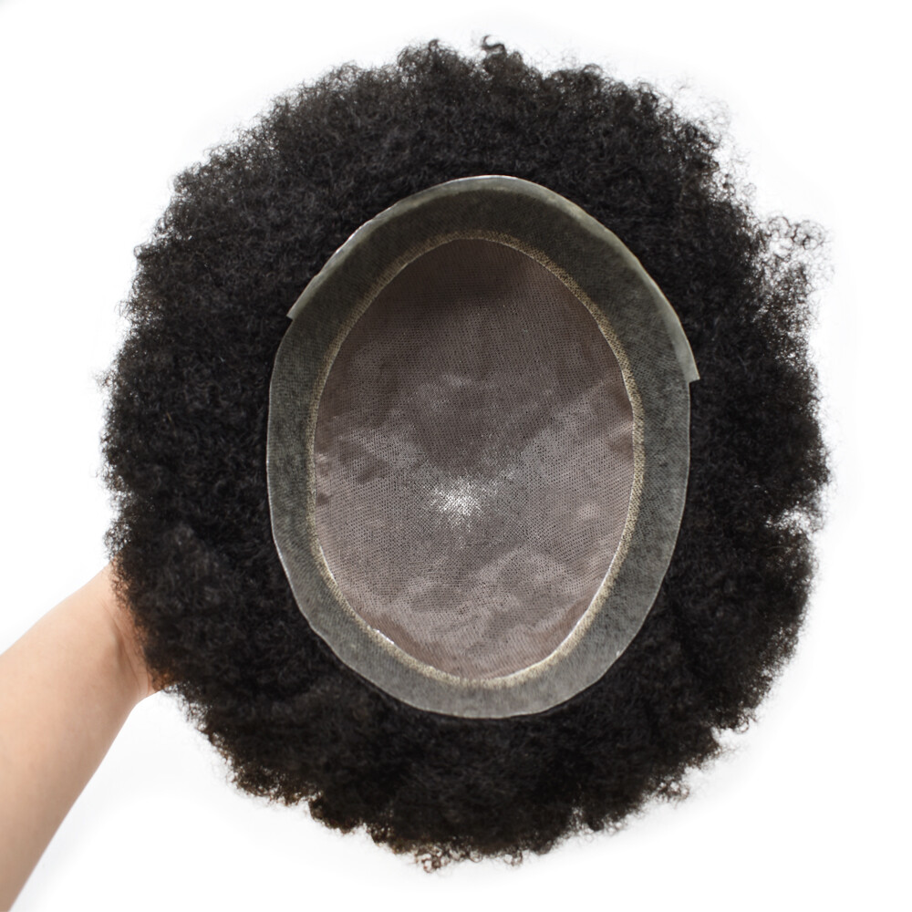Afro Curl Mens Toupee Hairpiece Curly Human Hair System Monofilament Wig for Men