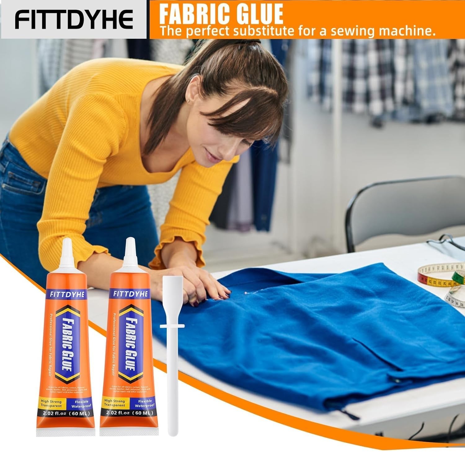 2 Pack Permanent Fabric Glue 60ML Washable Clear Adhesive for Clothes, Denim, Pa
