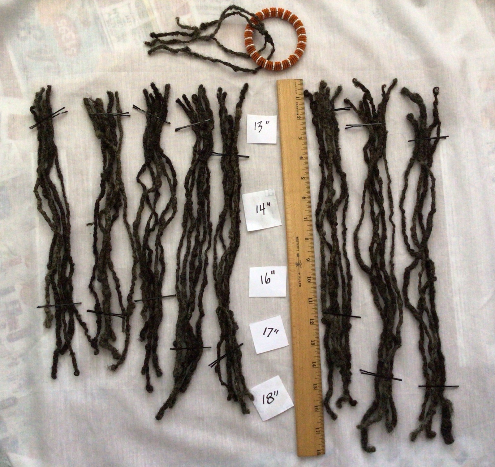 (39) 100% Human Hair Black/Grey Dread Loc Extensions 14”- 18”+Bracelet