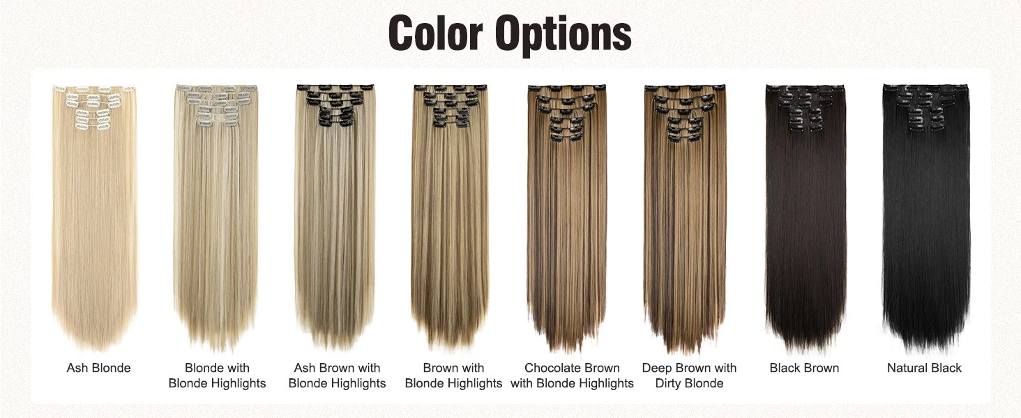 6Pieces/Set Clips in Hair Extensions 24 Inch Synthetic Long Straight Extensions
