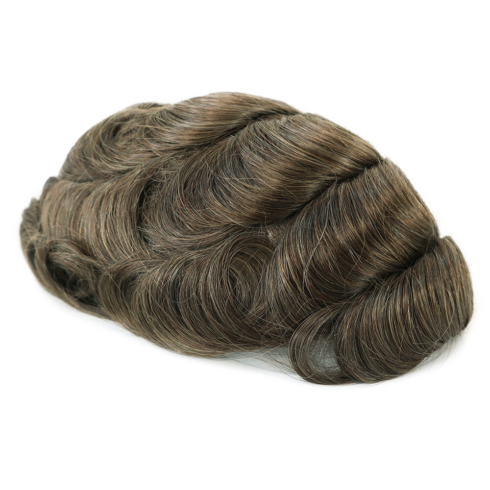 Mens Hair Replacement System Thin Skin Toupee Hairpiece BIO Human Hair #7ASH