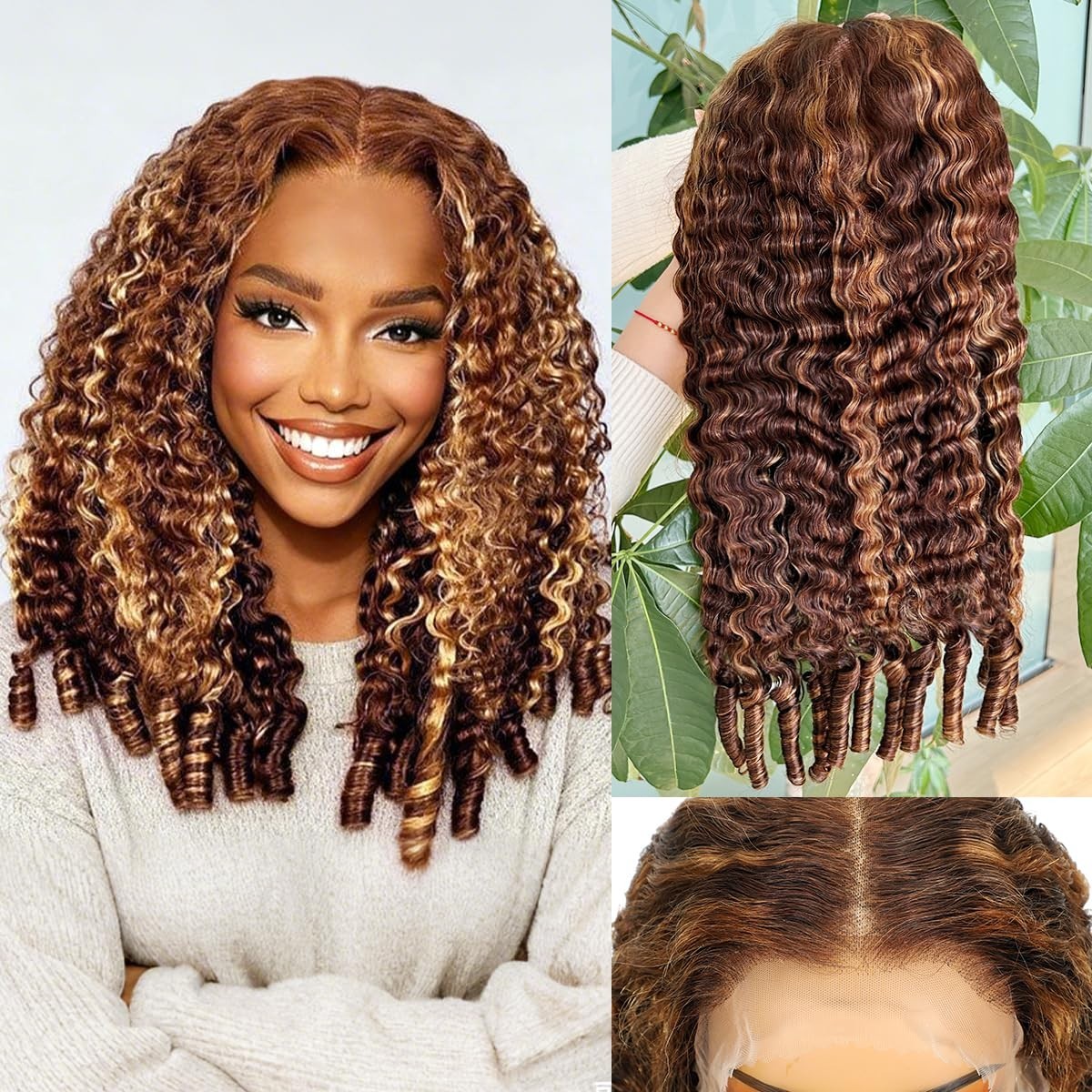 Honey Blonde Curly Drawstring Wig 22″ Human Hair 250 Density 13×6 Lace Front Omb
