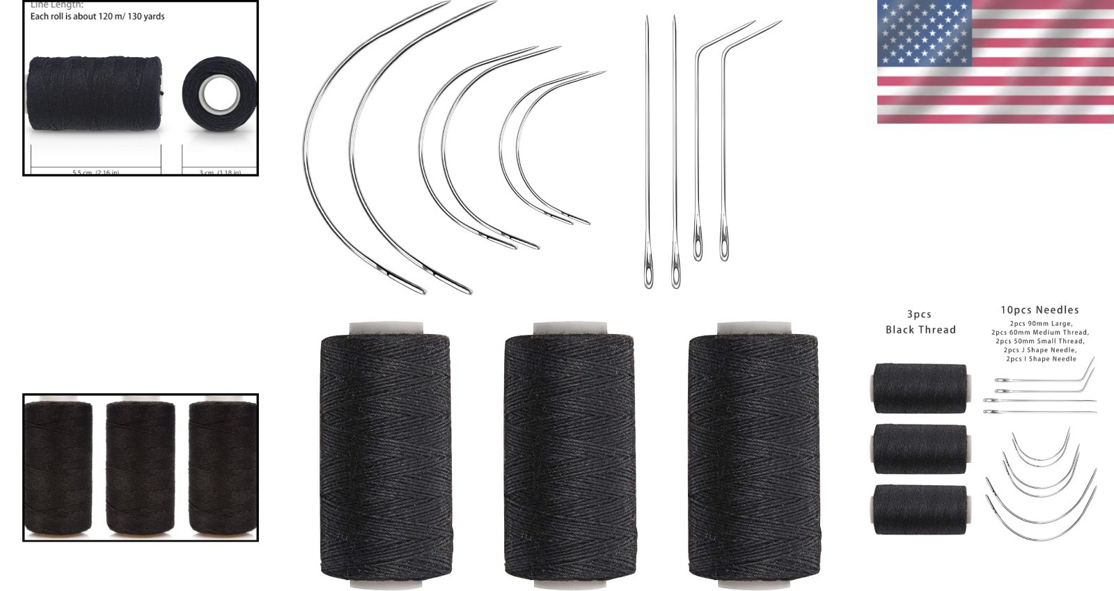 Weaving Needle Combo Deal – Black Thread with 10pcs Needles