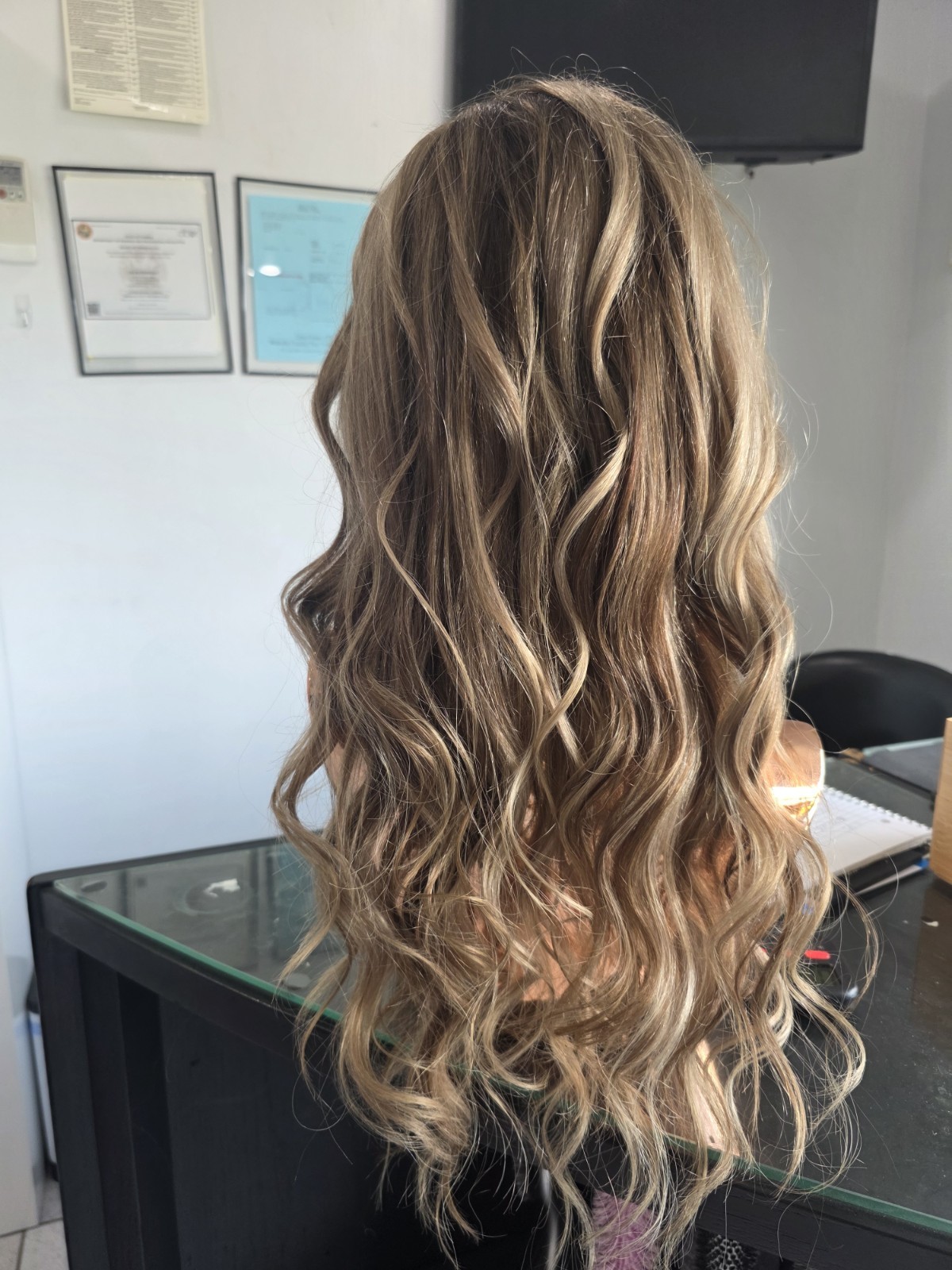 Natural 20″ blonde, custom color 100% human hair wig, glueless cap structure