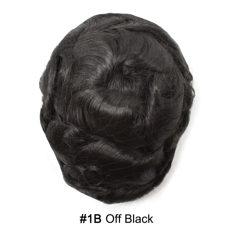 French Lace Mens Toupee PU Border 1B# Off Black 7×9″” 120% Medium/Light Density