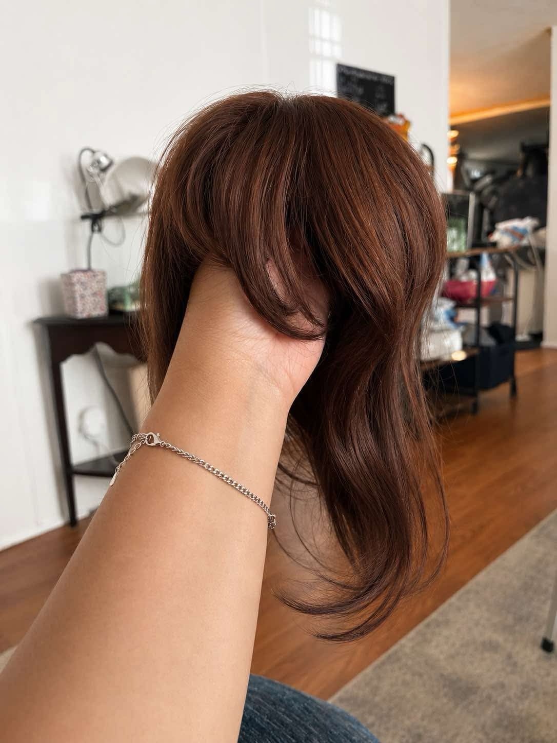 Real Human Hair Clip-In Topper Hairpiece Wiglet w/ Bangs Medium Brown 12in