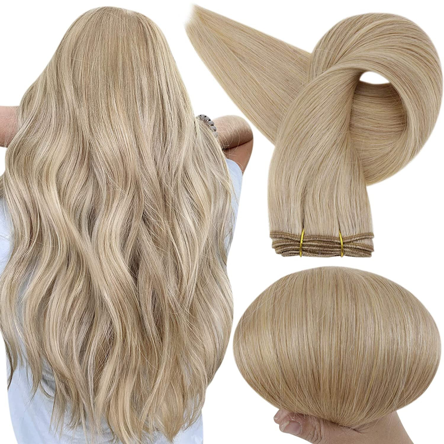 Weft Sew In Remy Human Hair Extensions Double Weave Hair Bundle Full Head Thick