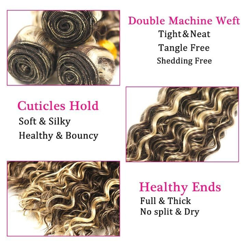 Chocolate Brown Blonde P4/613 Human Hair Bundles 10 12 14 Inch Deep Wave Bundles