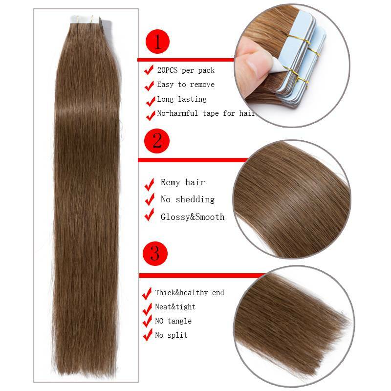 Full Head 12-24″ Tape-In Russian Remy Human Hair Extension balayage Straight USA
