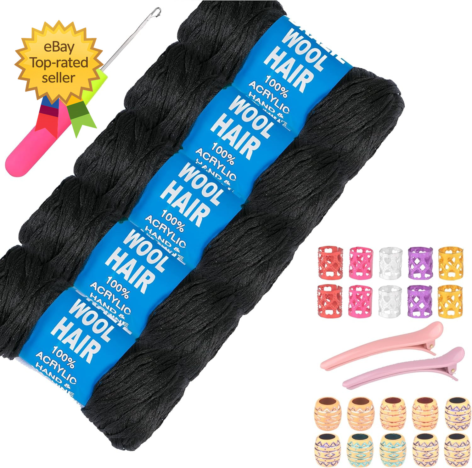 5Roll Brazilian Yarn Wool Hair Arylic Yarn for Hair Crochet Braid Twist Warps Bl