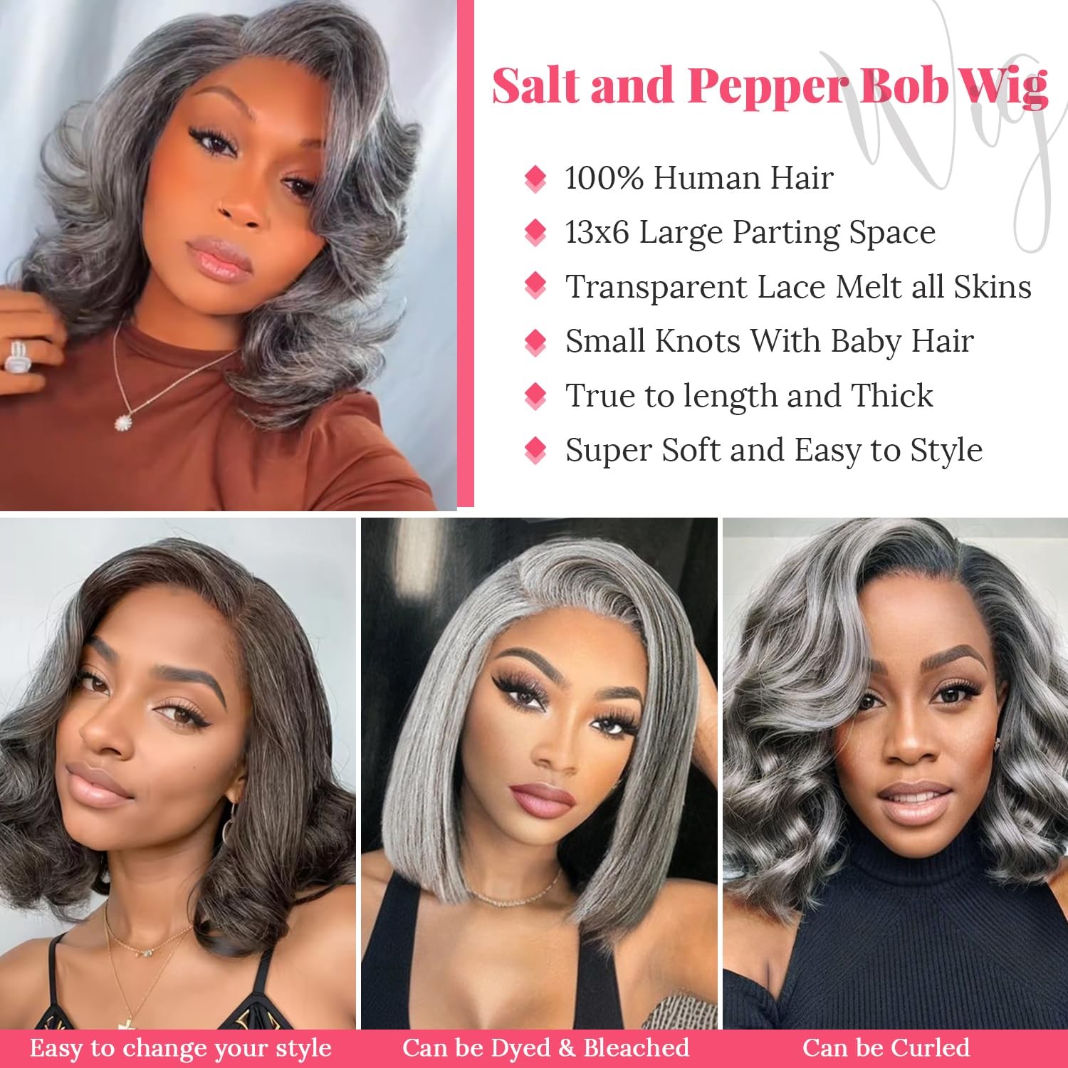 Smartinnov Ombre Grey 10 Inch Salt And Pepper Short Bob Wigs Human Hair Blunt
