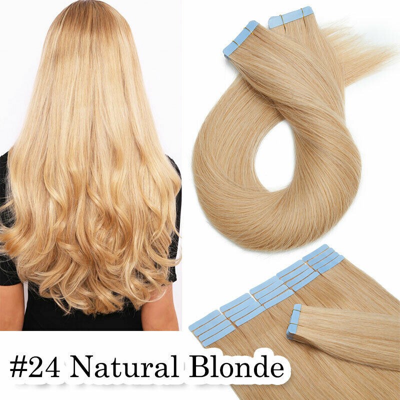 Tape In 100% Real Remy Human Hair Extensions Skin Weft Thick Full Head Ombre 40p
