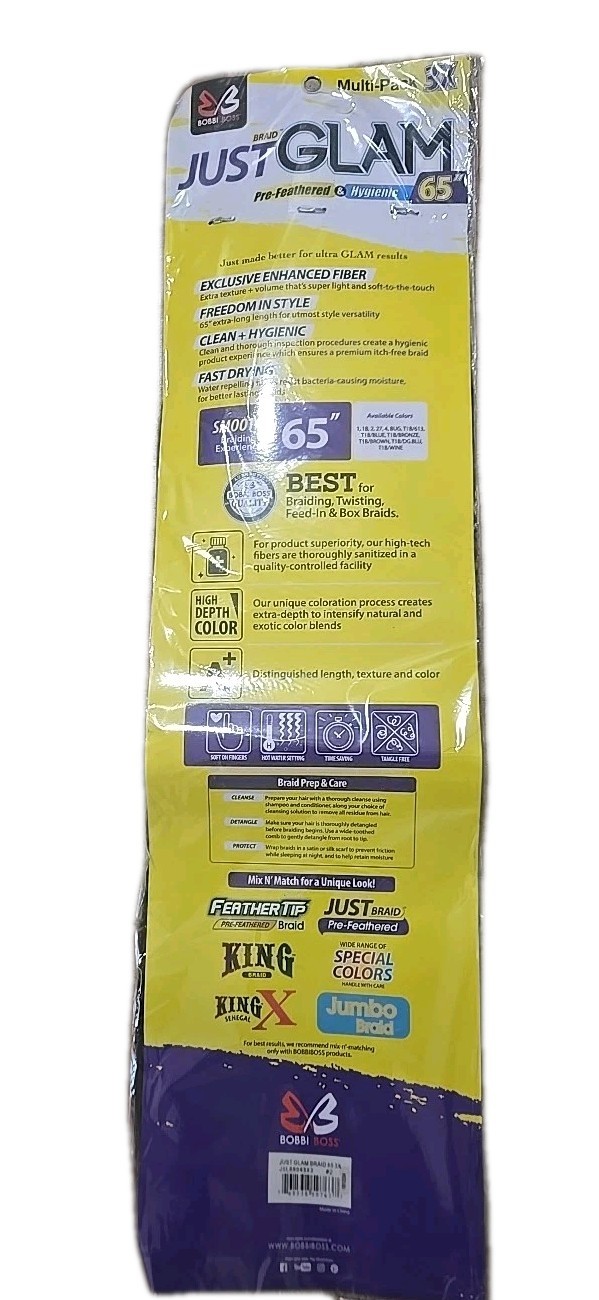BOBBI BOSS JUST GLAM 65″ BRAIDING HAIR SUPER LONG BRAID #2-NEW 3-PACK