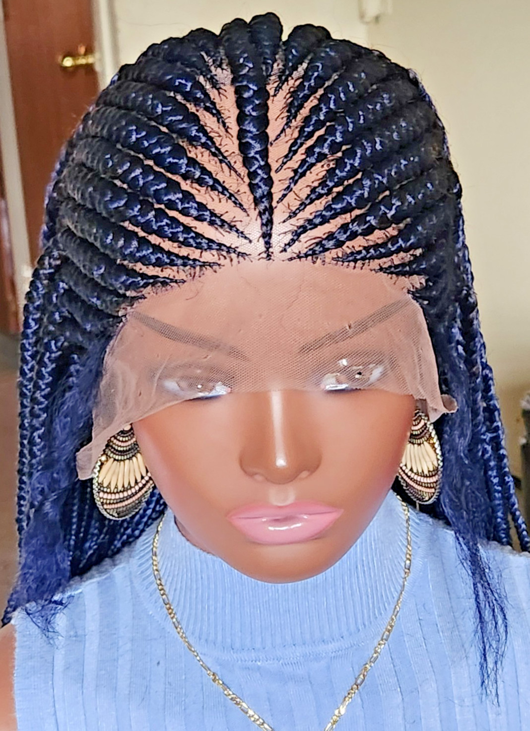 Handmade box Full Lace Cornrow wig 1B mix Dark blue