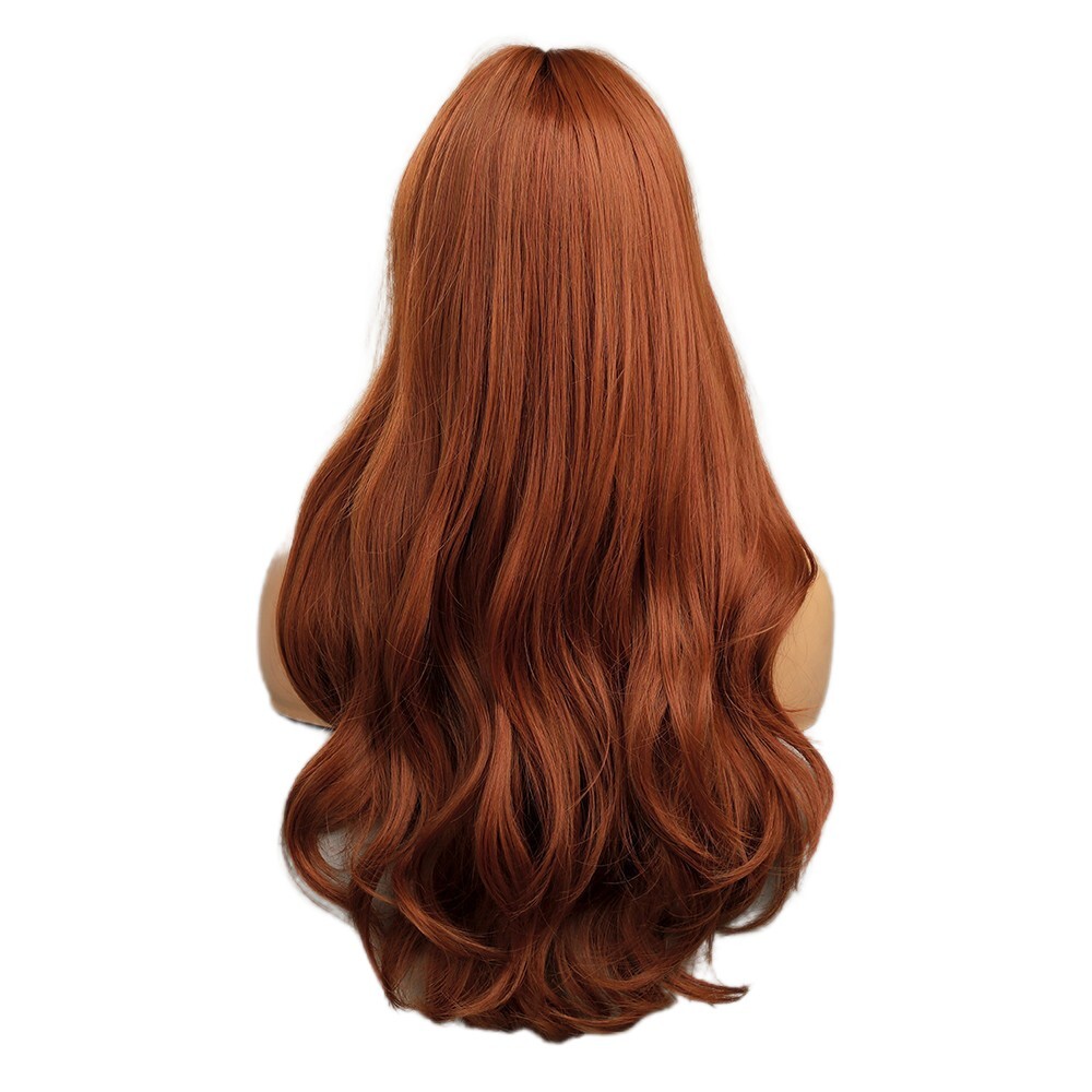 Synthetic Hair Heat Resistant Dress Up Wig With Bangs Copper Red Long Wavy