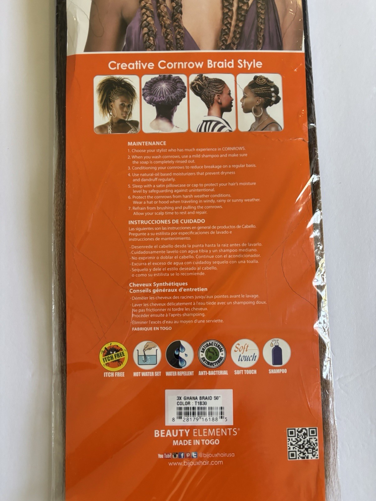 Realistic 50” 3X GHANA PRE STRETCHED Kanekalon 100% Color T1B30