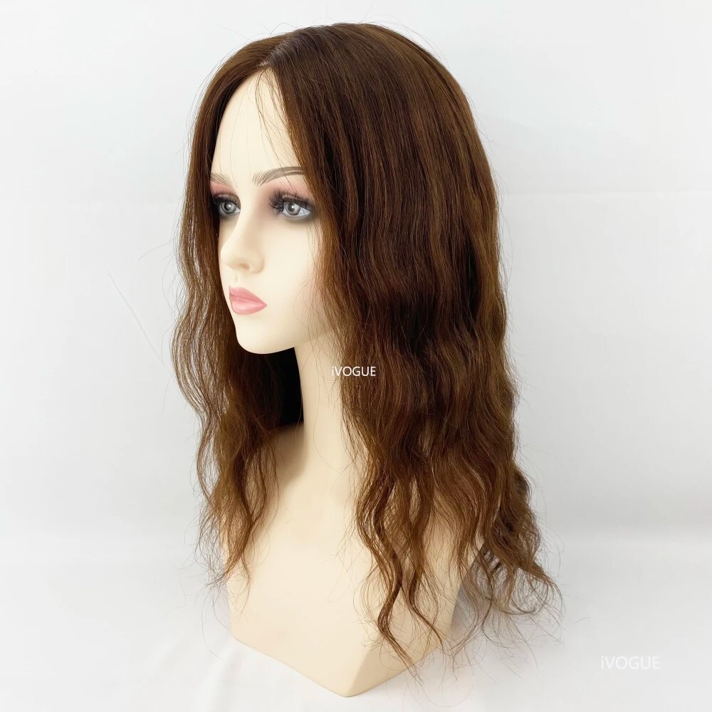 Dark Brown Silk Base Topper Human Hair Women Silk Top Hair Piece for Hair Loss