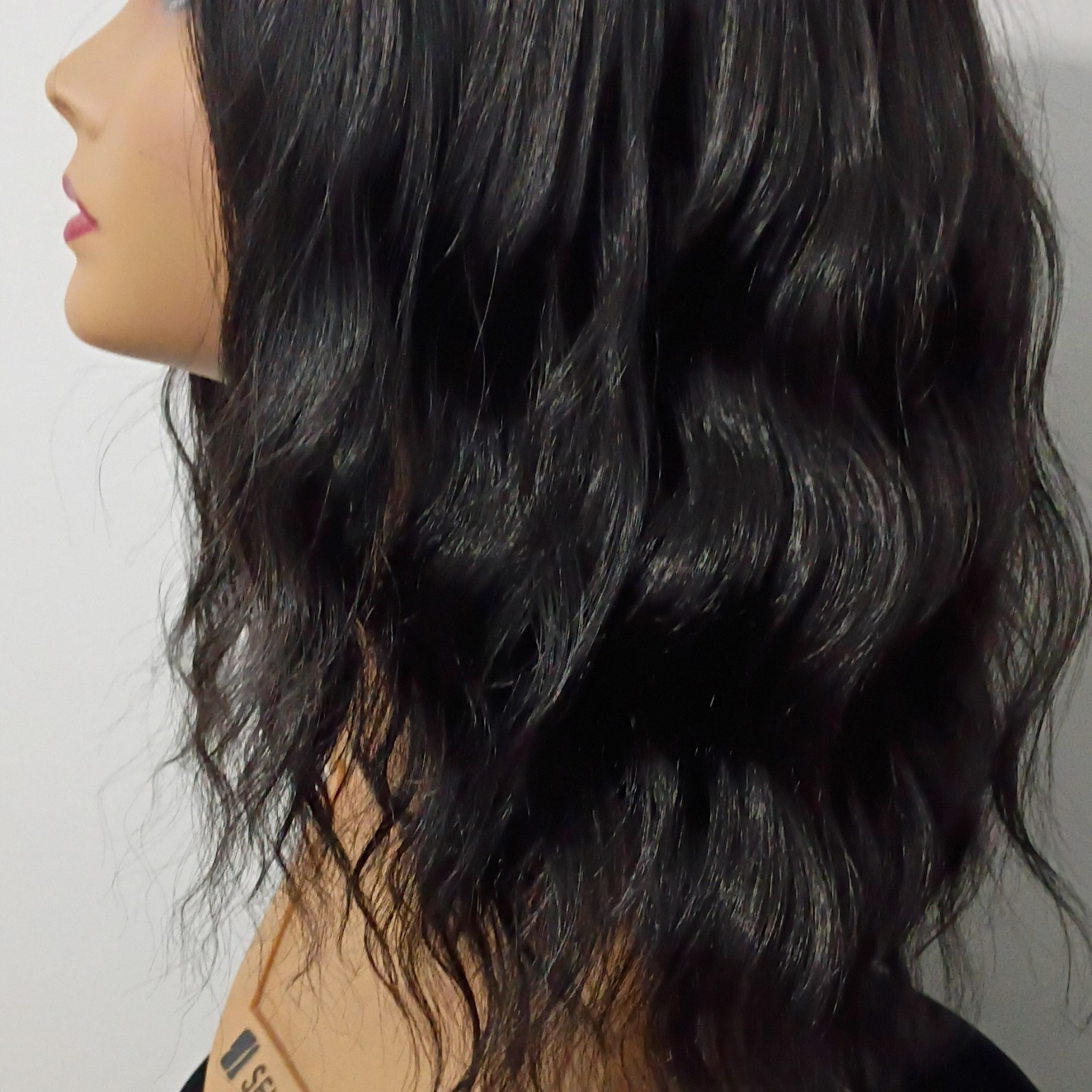 Long Black Wavy Synthetic Wig Classic Cap Middle Part Adjustable Strap