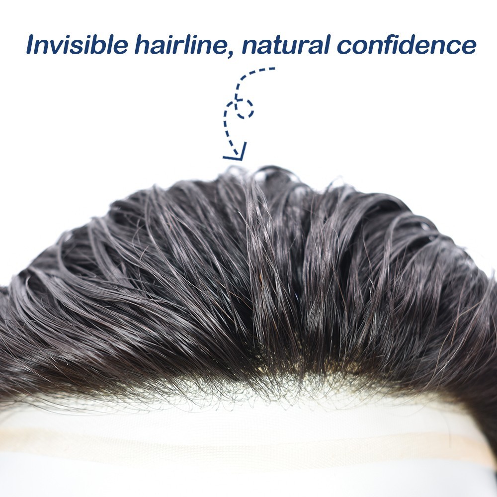 Mens Toupee Hairpiece Human Hair System Fine Mono Welded Lace Front Wig for Men
