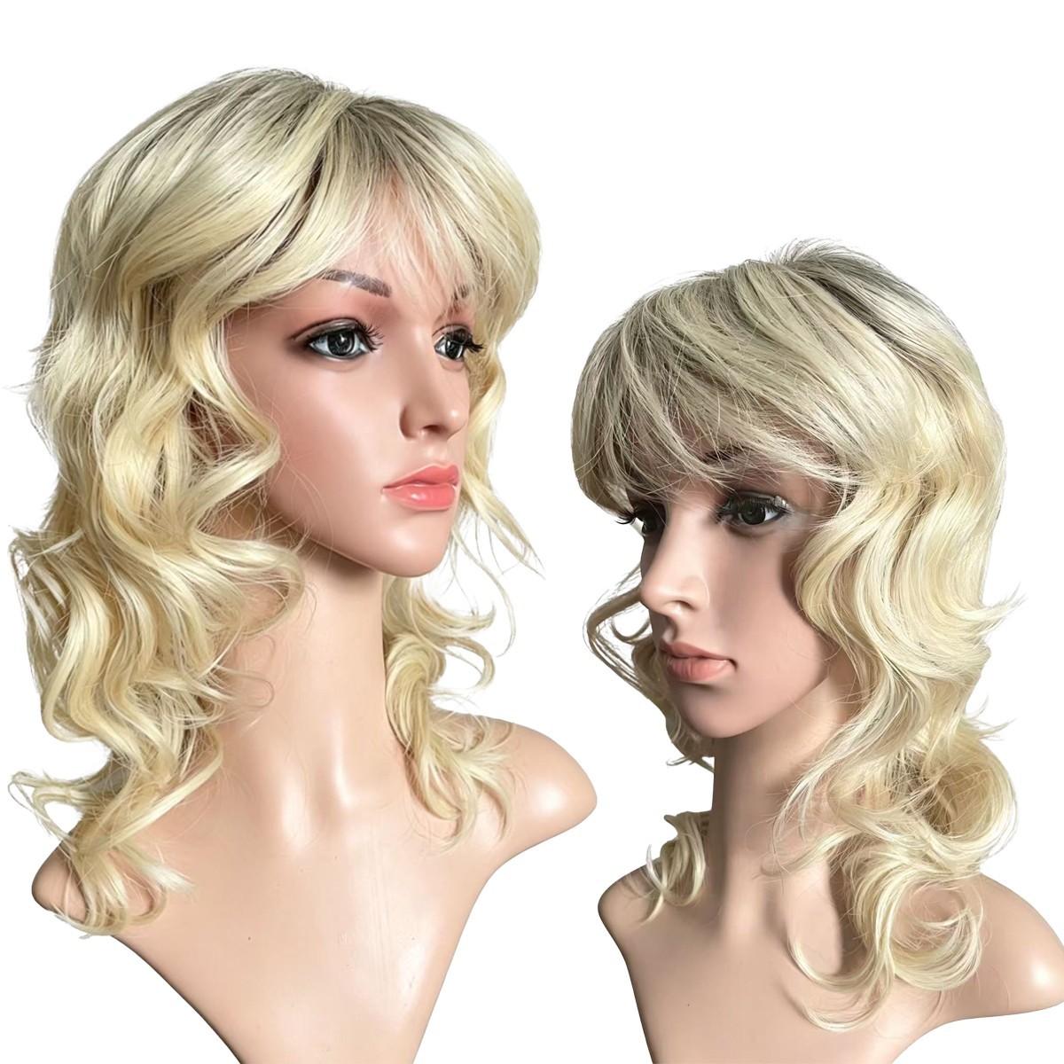Ombre 613 Blonde Short Curly Wavy Shoulder Length Wig with Bangs Heat Resistant