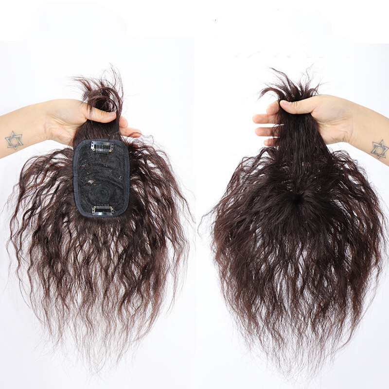 100% Human Hair Topper Toupee Curly Wavy Clip Hairpiece Top Wigs For Women Men
