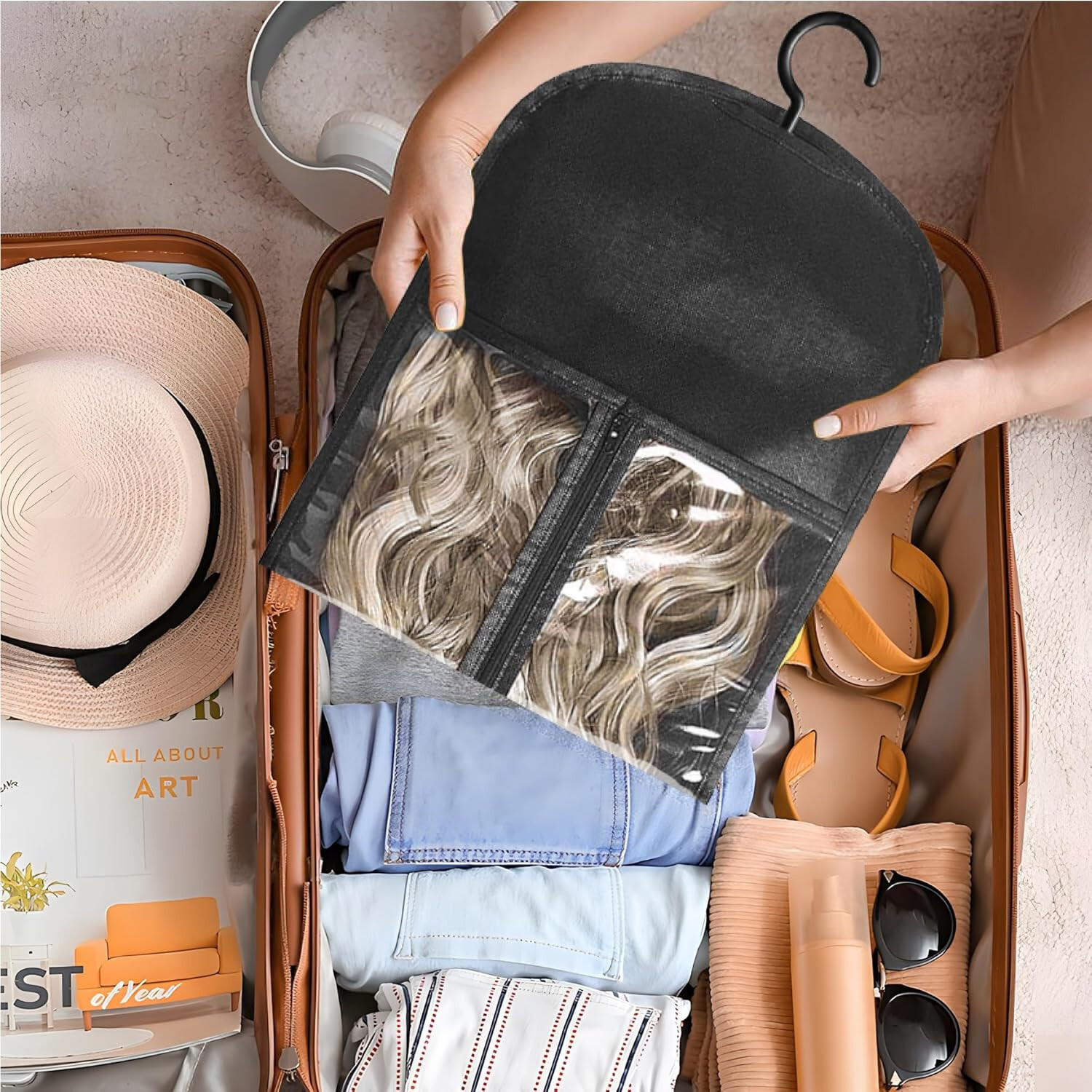 3PCS Black Wig Hook Hanger Hair Holder Storage Dust-proof Bags Non-Woven Fabric