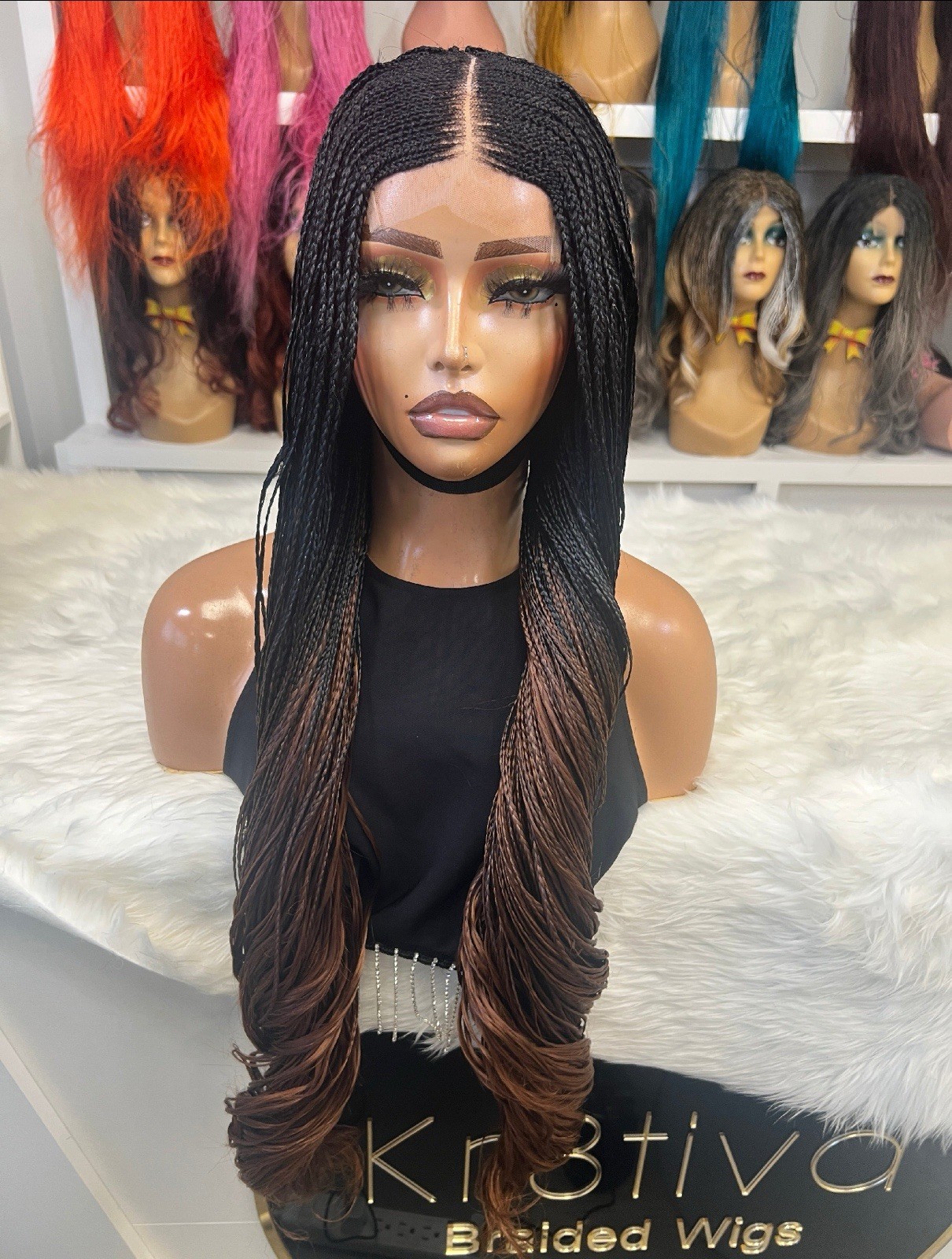 Fulani Braids Long Curly Ombre Silky Wig for Women