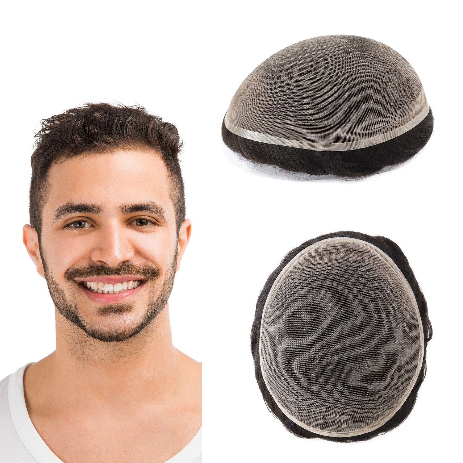 Toupee For Men French Lace Human Hair Replecement System Natural 8x10Hairpiece