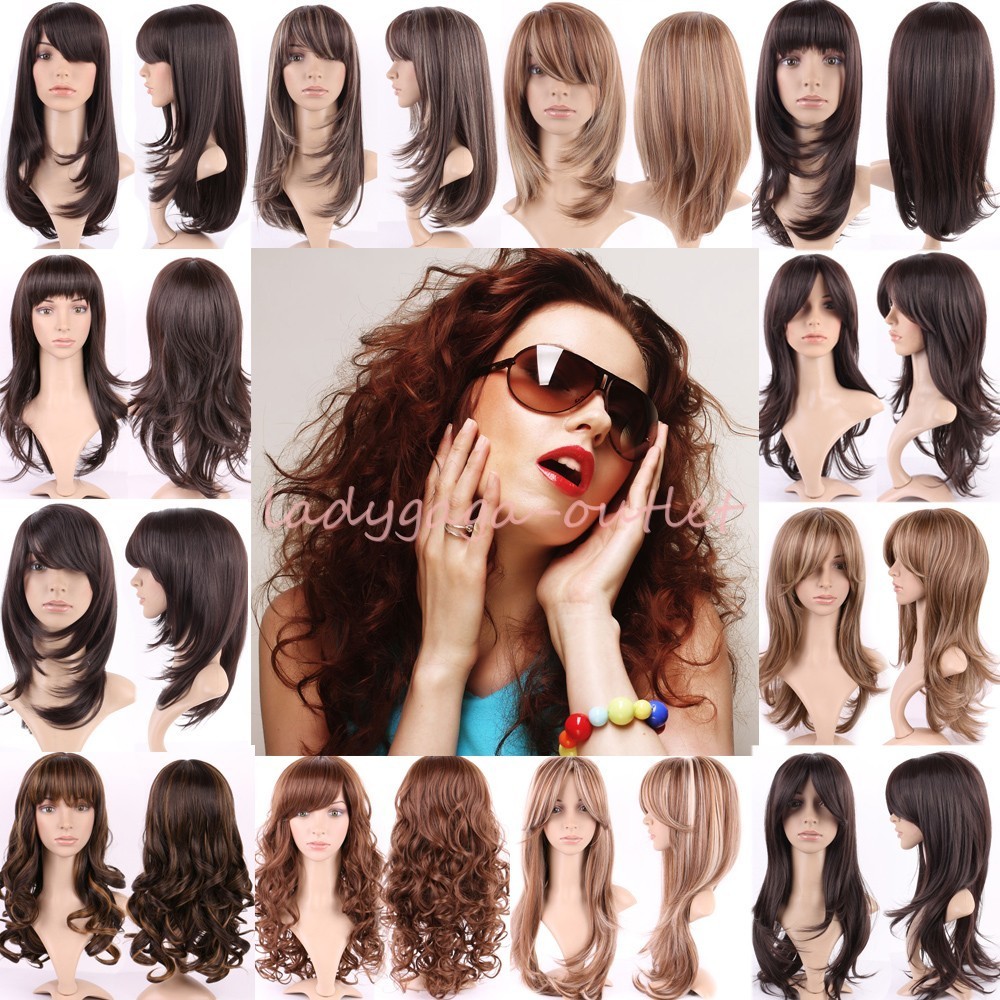 Ombre Long Curly Wavy Hair Wig Women Long Full Wigs with Bangs Cosplay Party #lg