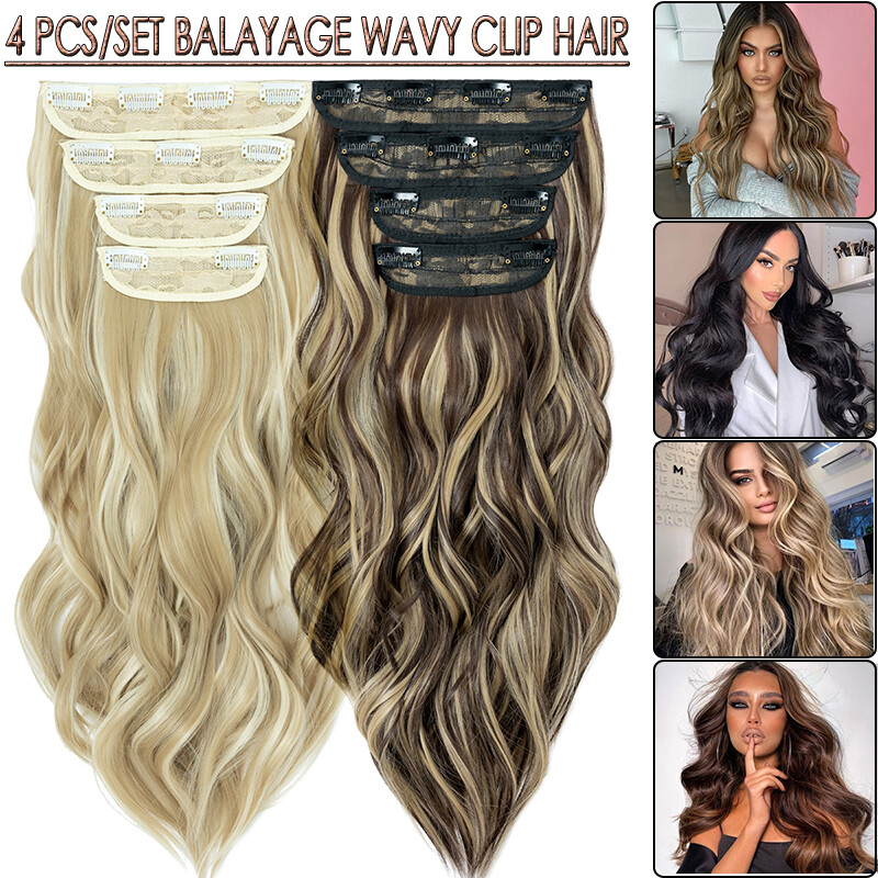 Thick Double Weft Clip In Real As Human Hair Extensions Full Head Highlight US