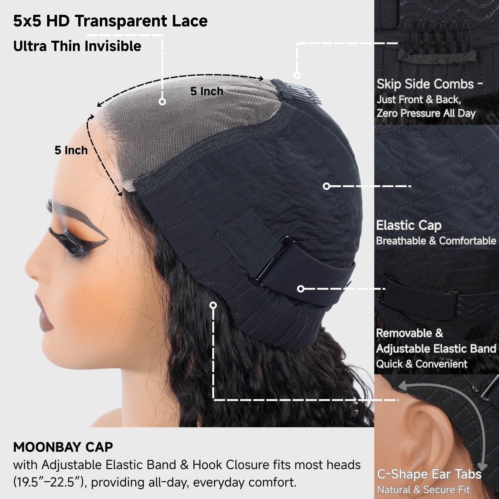 Glueless 18″ Deep Wave Human Hair Wig – 5×5 HD Lace Closure, 200 Density, Curly