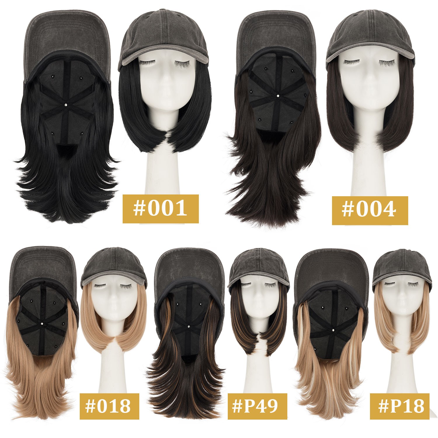 Baseball Cap Hat with Short Synthetic Hair,Baseball Hat Cap with Straight Hair M