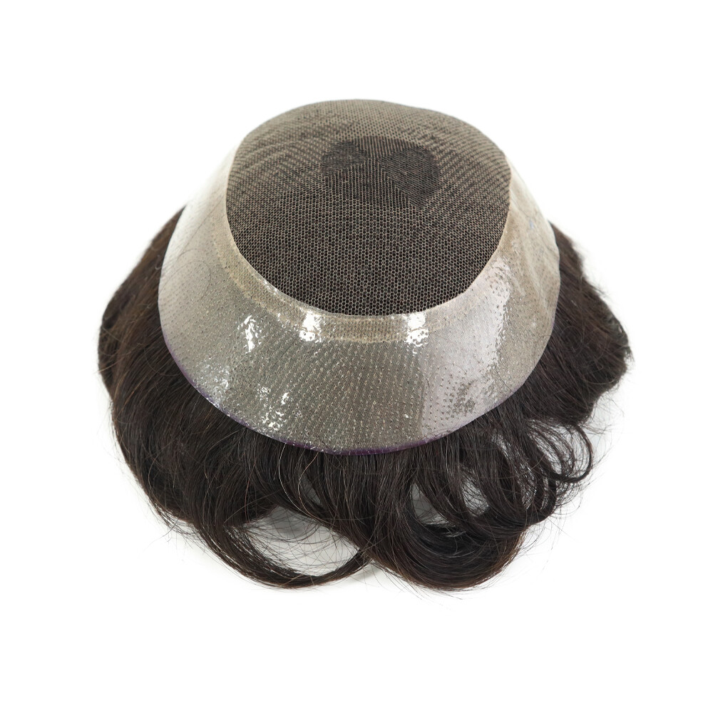 Men Toupee Hairpiece French Lace Hair System Replacement Men Poly Skin Wig Brown