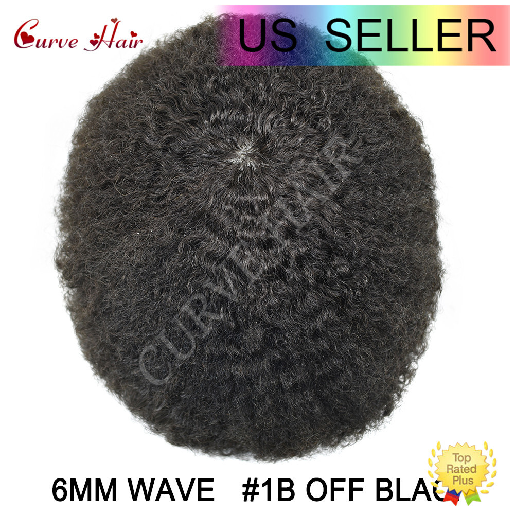 African American Men Wig 6mm Afro Curly Mens Toupee Full Poly PU Hair Systems