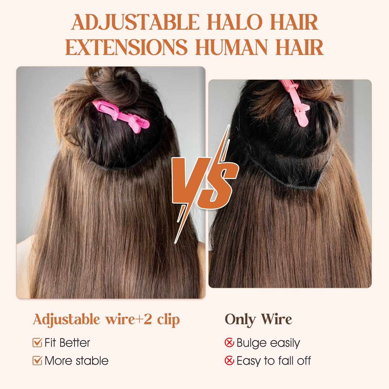 S-Noilite Halo Hair Extensions Real Human Hair 14Inch Short Straight Halo
