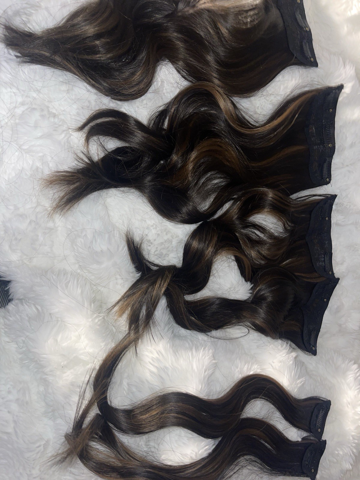 6 Piece 16 Inch Loose Body Wave Synthetic Highlighted Clip In Hair Extensions