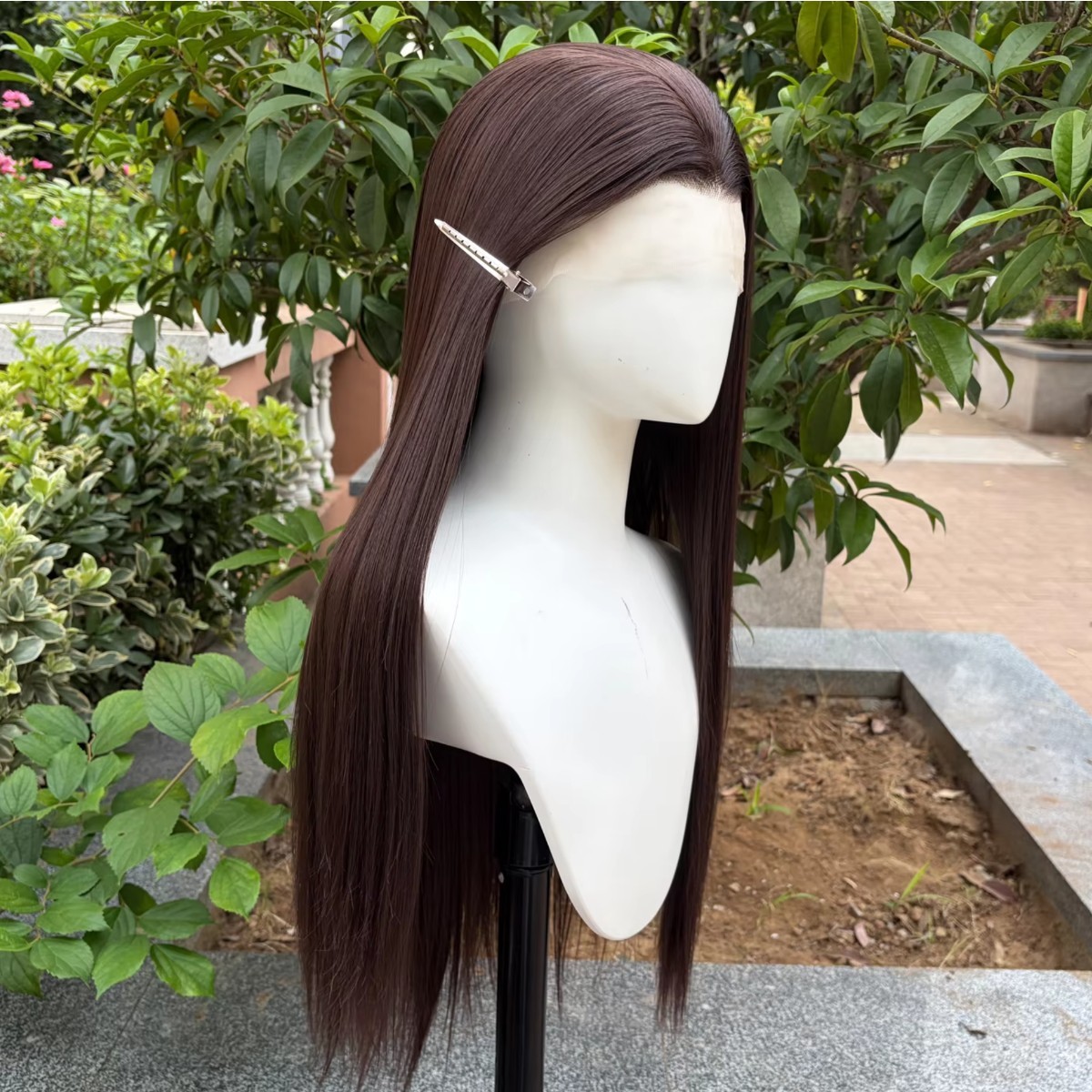 Long Straight Women Choc Brown Frontal Lace Wigs Natural Heat Resistant Hair