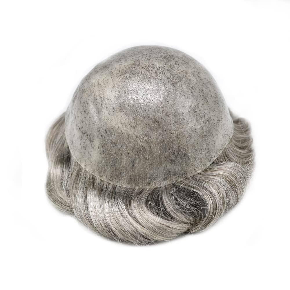 Mens Toupee Human Hair System Replacement Injected Poly Skin Pu Unit Wig for Men