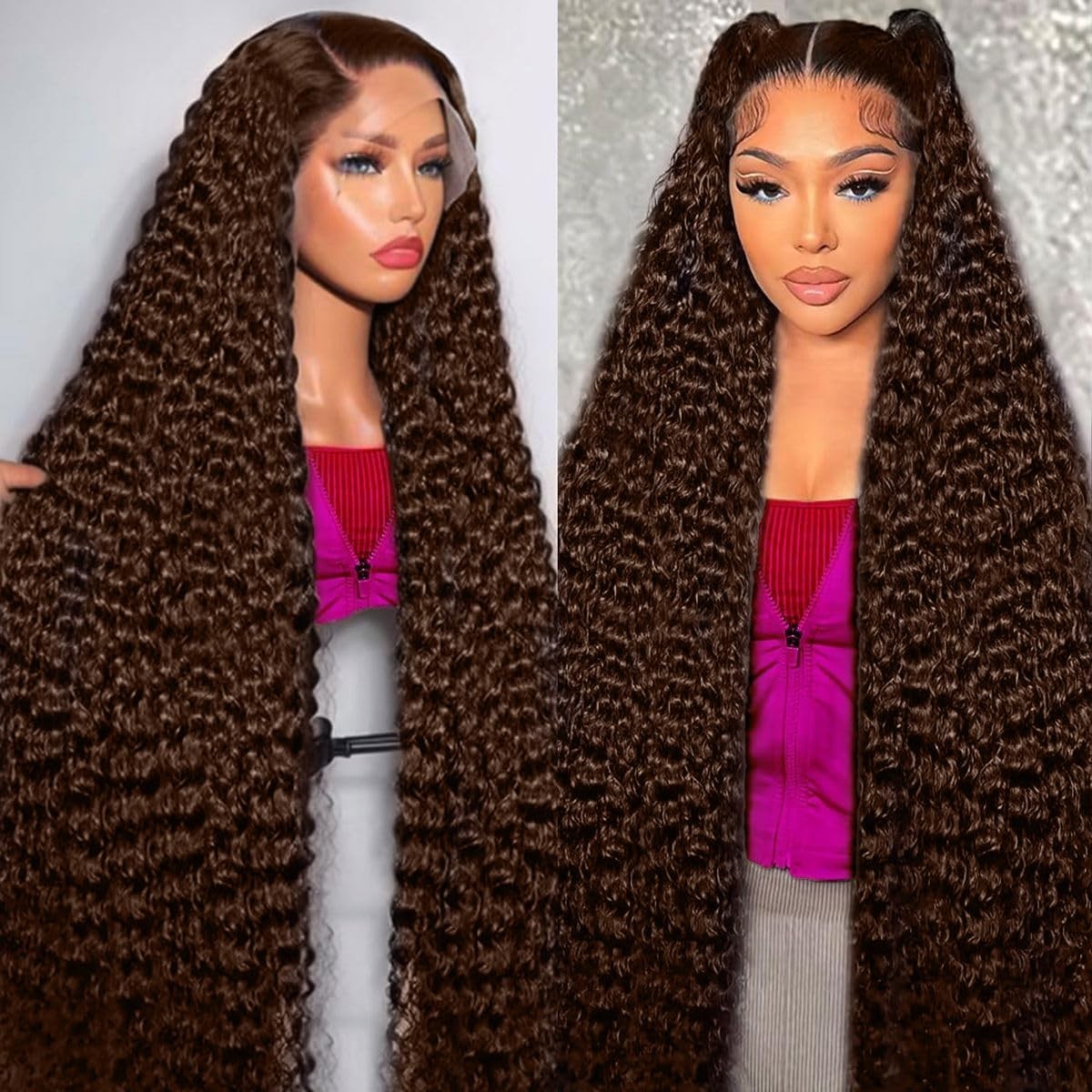 30″ Chocolate Brown Deep Wave Lace Front Wig – 210 Density, 13×6 HD Lace, Pre-Pl