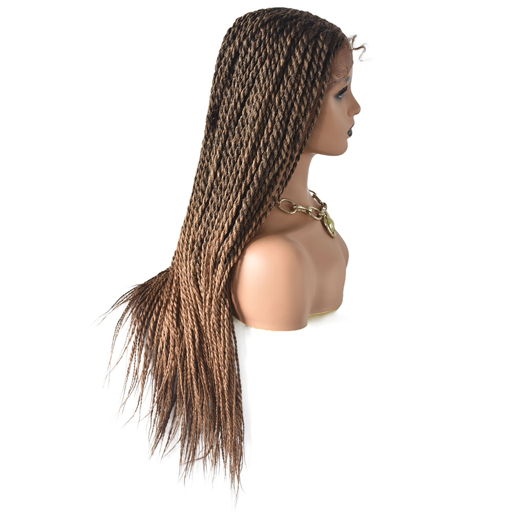 Hand Tied Swiss Lace Front Twist Braids Women Wig Baby Hair Kanekalon Synthetic