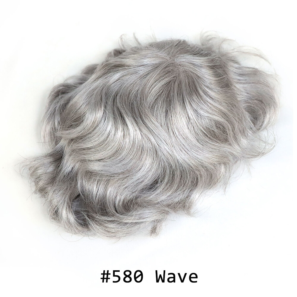 Men 100% Human Hair Toupee Replacement Hairpiece #580 Poly and Mono Base