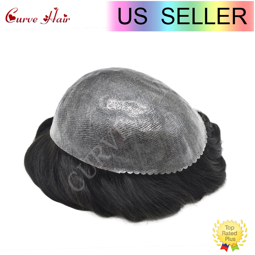 Men Human Hair Piece Replacement Systems Thin Skin Full Poly Toupee Hair Units